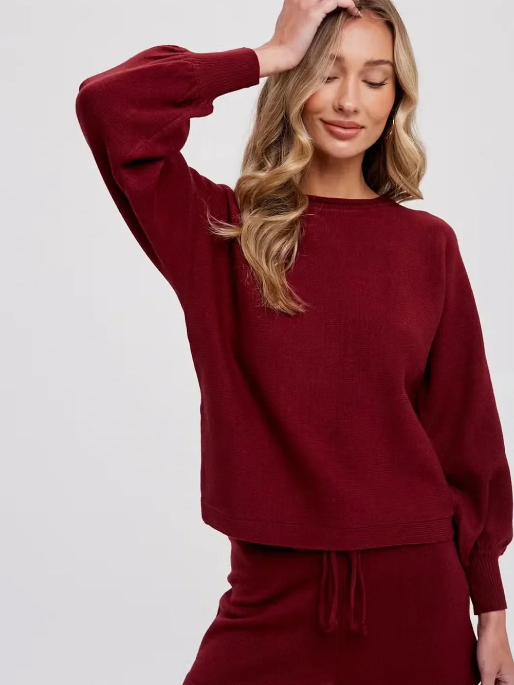 Cozy Two-Piece Knit Lounge Set in Deep Wine